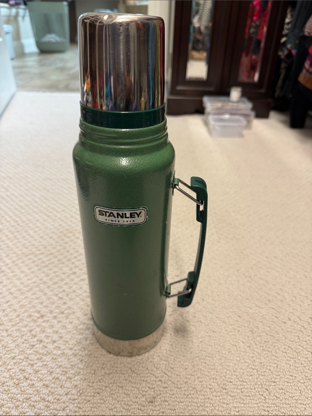 Stanley Dark Green Insulated Vacuum Bottle with Handle